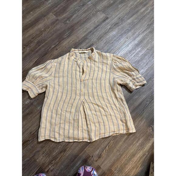 Stark X Striped Small 100% Linen Minimalist Organic Luxury Natural Blouse Small - Picture 1 of 15